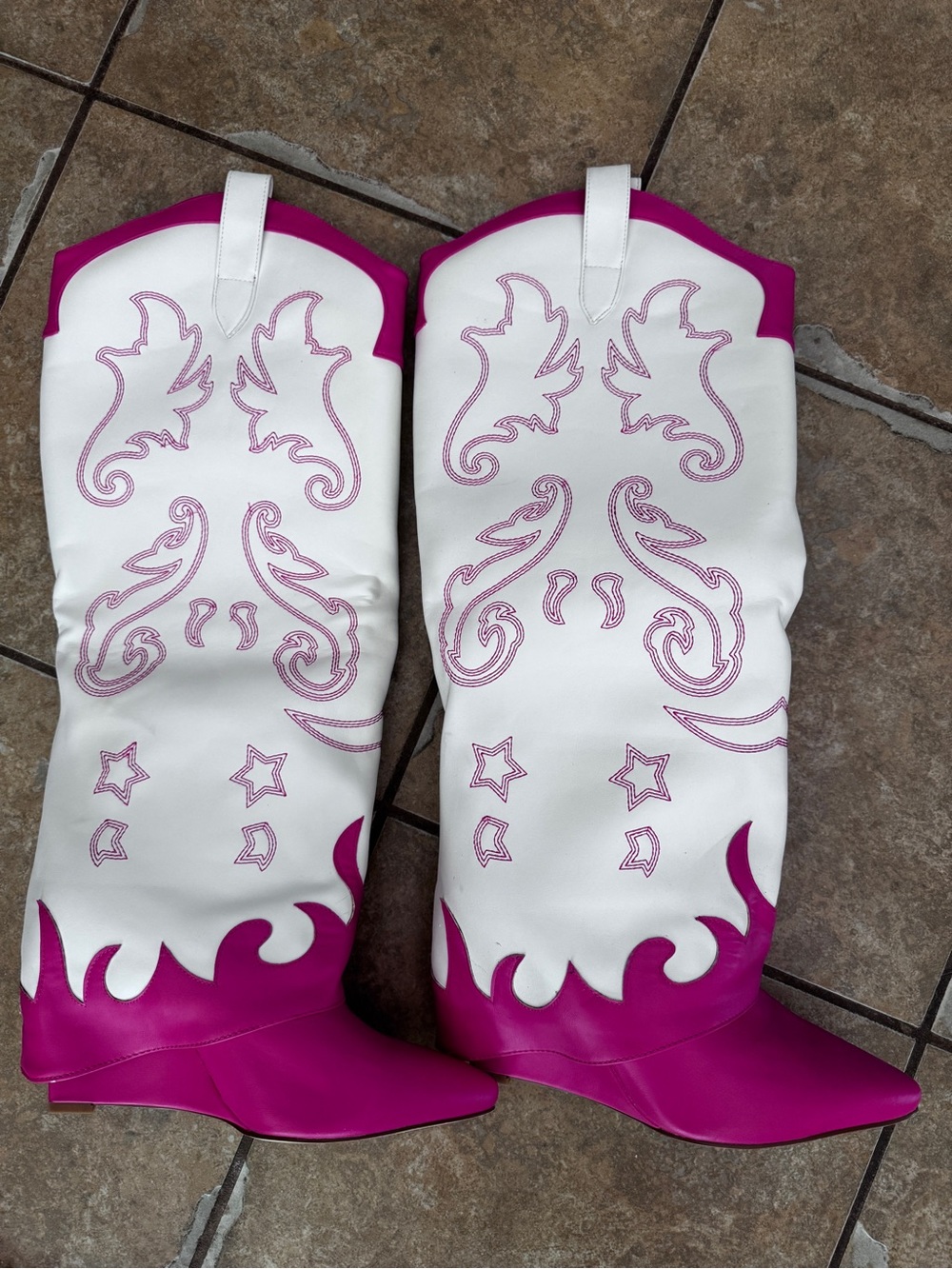 Tall pink and white boots